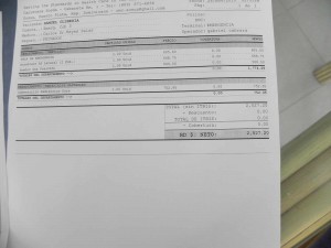 Bill for Hospital and X-rays